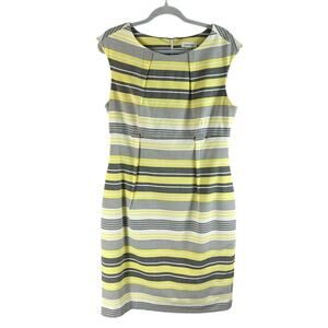 Calvin Klein Sheath Dress Size 12P Yellow Gray Stripe Sleeveless Cruise summer